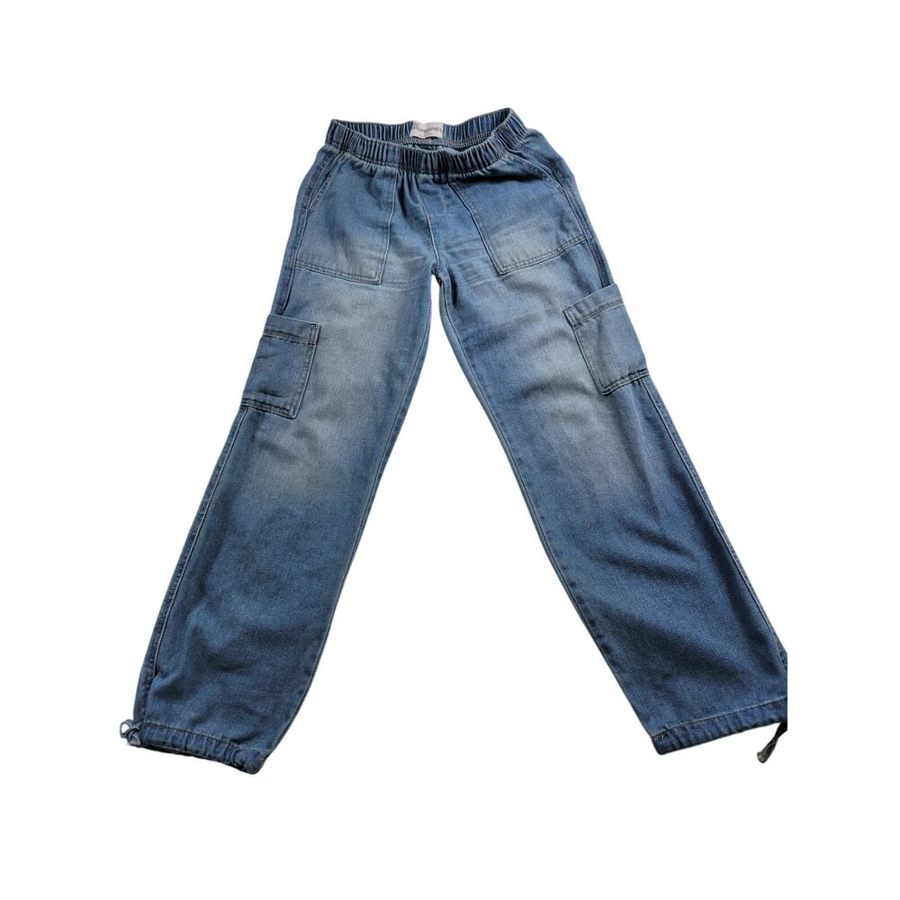 No Boundaries Women's Wide Leg Denim Cargo Pants with Adjustable Hem XXS